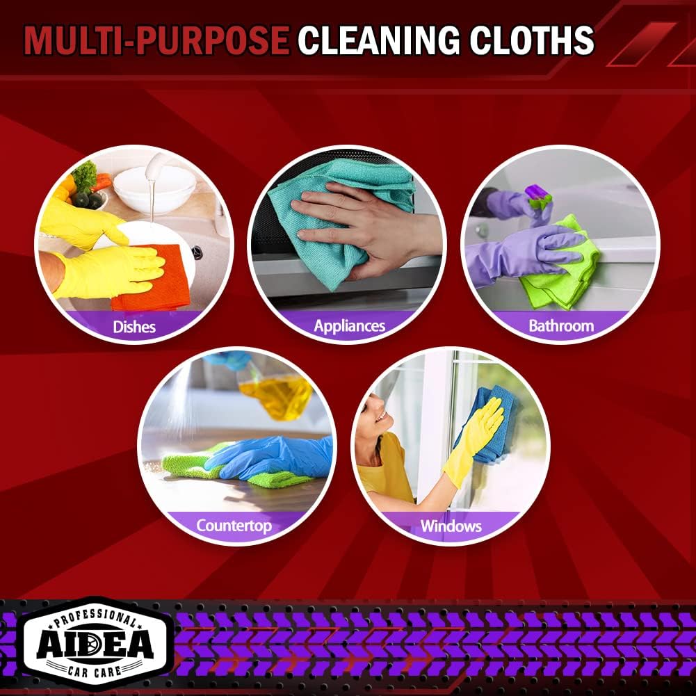 AIDEA 50 Pack Premium Microfiber Cleaning Cloths, Lint-Free, Scratch-Resistant, Absorbent Cleaning Cloths for Cars, SUV, Trucks, Boats, 30x30cm