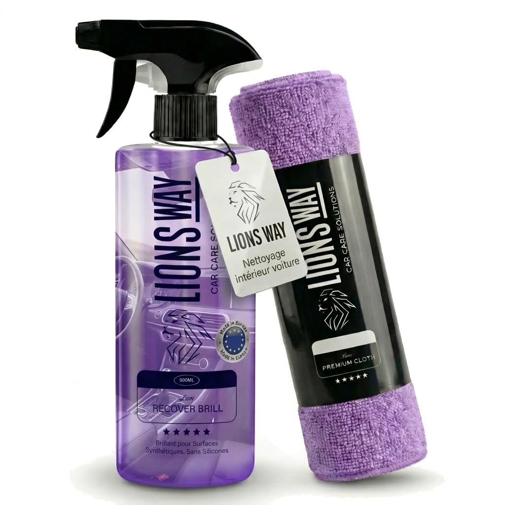 LionsWay Professional Auto Fabric Cleaner - Active Foam Anti-Stains and Odours - Seats, Carpets, Leather - With Brush - Fresh Scent - 500ml