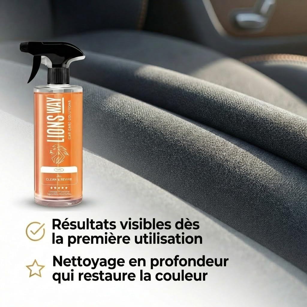 LionsWay Professional Auto Fabric Cleaner - Active Foam Anti-Stains and Odours - Seats, Carpets, Leather - With Brush - Fresh Scent - 500ml
