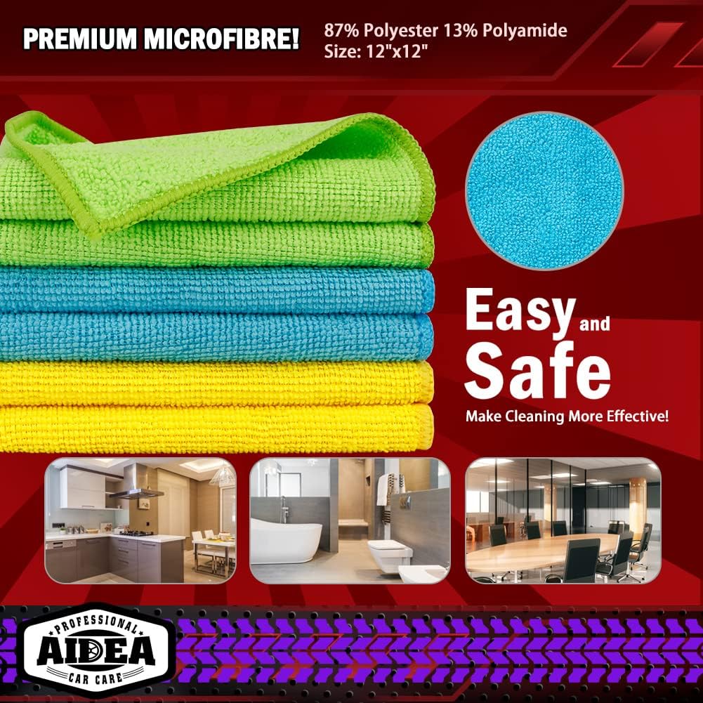 AIDEA 50 Pack Premium Microfiber Cleaning Cloths, Lint-Free, Scratch-Resistant, Absorbent Cleaning Cloths for Cars, SUV, Trucks, Boats, 30x30cm