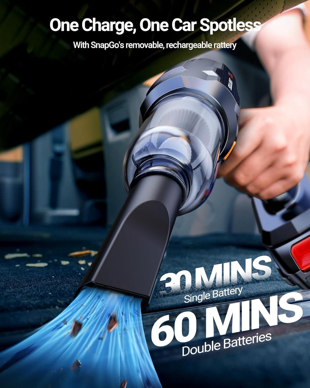 SEALIGHT Aspirateur Voiture sans Fil, 35000PA Aspirateur a Main avec 2er Batteries Rechargeables, Moteur sans Balai, Mini Aspirateur pour Voiture Cuisine Maison des Poils d'animaux