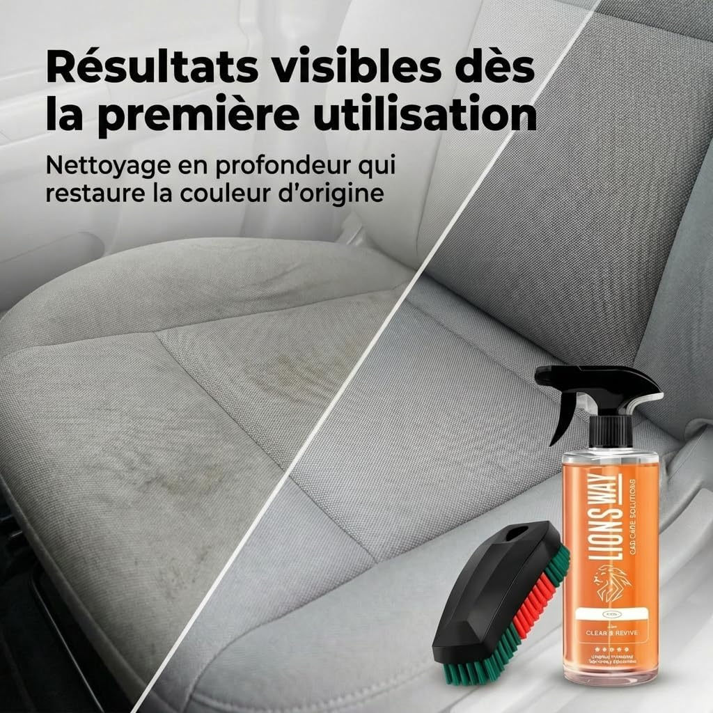 LionsWay Professional Auto Fabric Cleaner - Active Foam Anti-Stains and Odours - Seats, Carpets, Leather - With Brush - Fresh Scent - 500ml