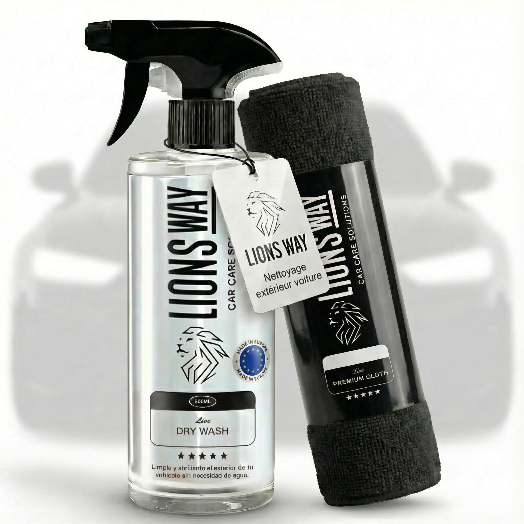 LionsWay Professional Auto Fabric Cleaner - Active Foam Anti-Stains and Odours - Seats, Carpets, Leather - With Brush - Fresh Scent - 500ml