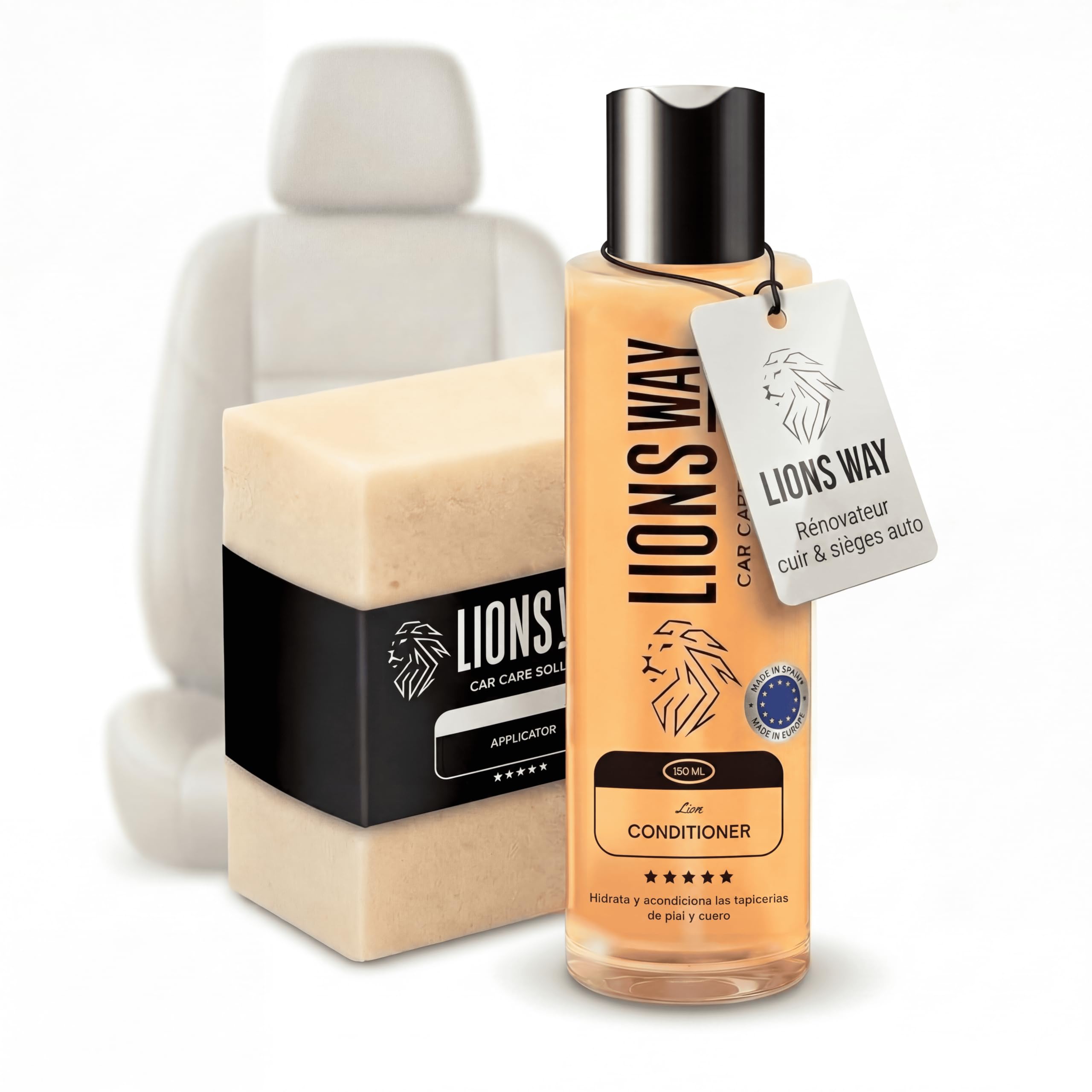 LionsWay Professional Auto Fabric Cleaner - Active Foam Anti-Stains and Odours - Seats, Carpets, Leather - With Brush - Fresh Scent - 500ml