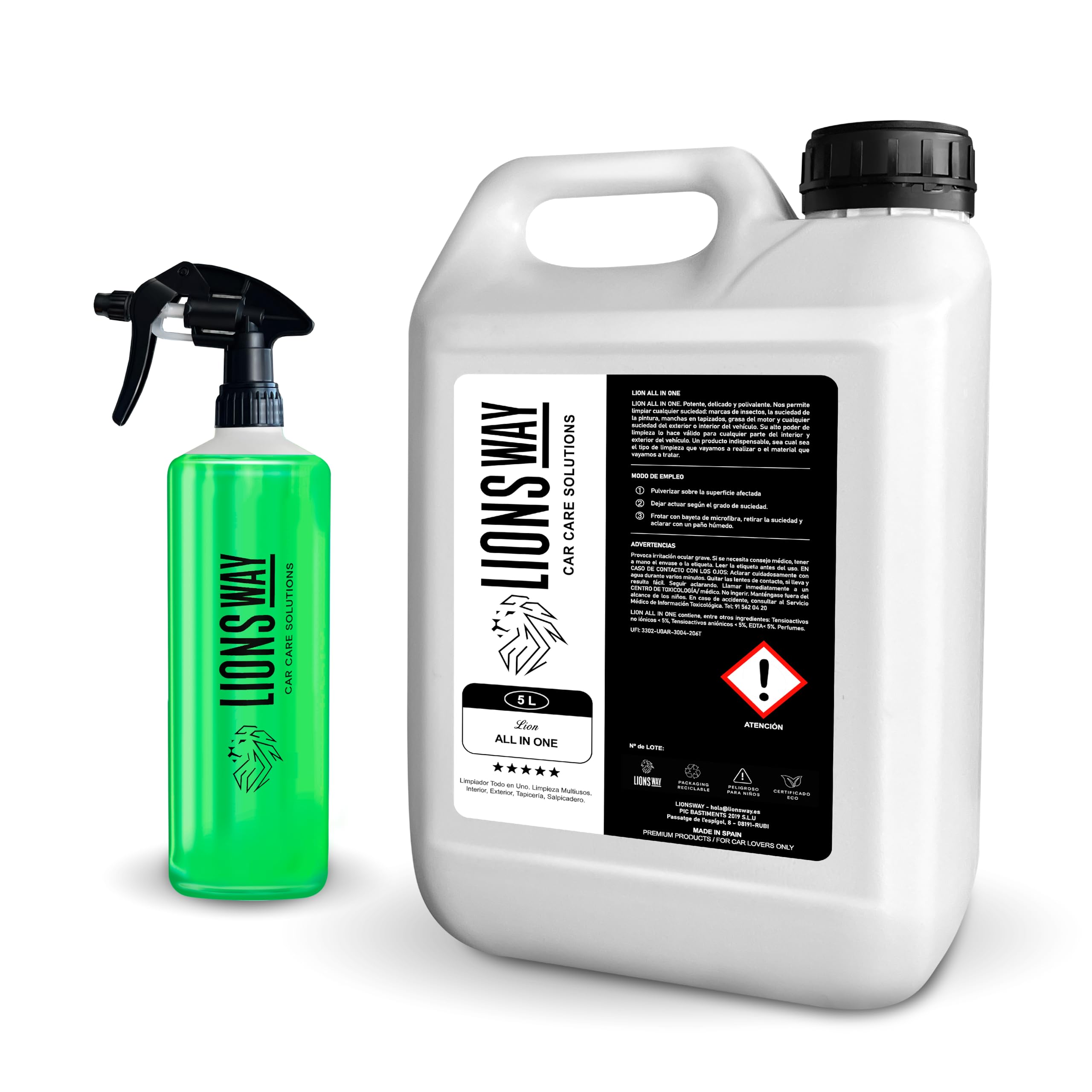LionsWay Professional Auto Fabric Cleaner - Active Foam Anti-Stains and Odours - Seats, Carpets, Leather - With Brush - Fresh Scent - 500ml