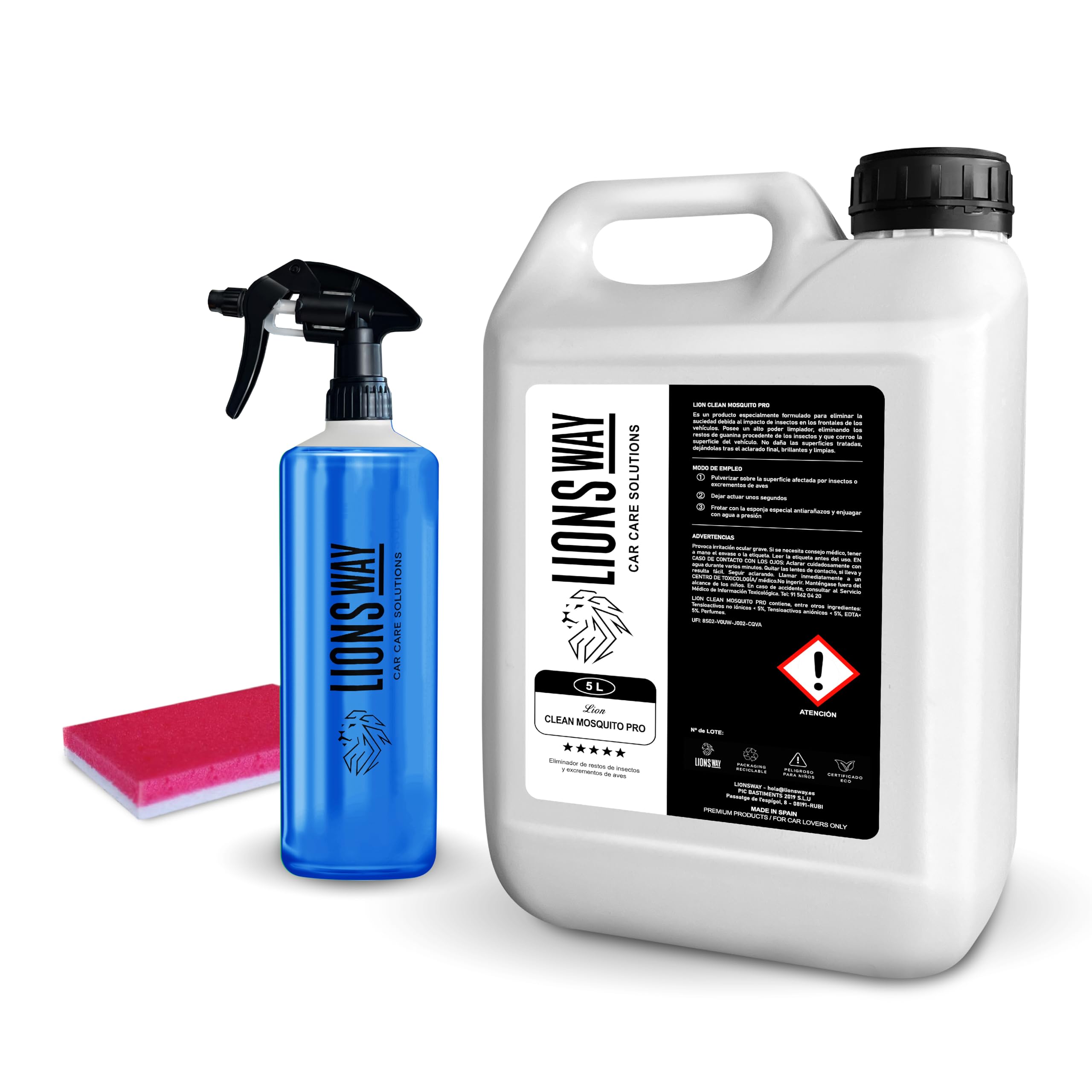LionsWay Professional Auto Fabric Cleaner - Active Foam Anti-Stains and Odours - Seats, Carpets, Leather - With Brush - Fresh Scent - 500ml