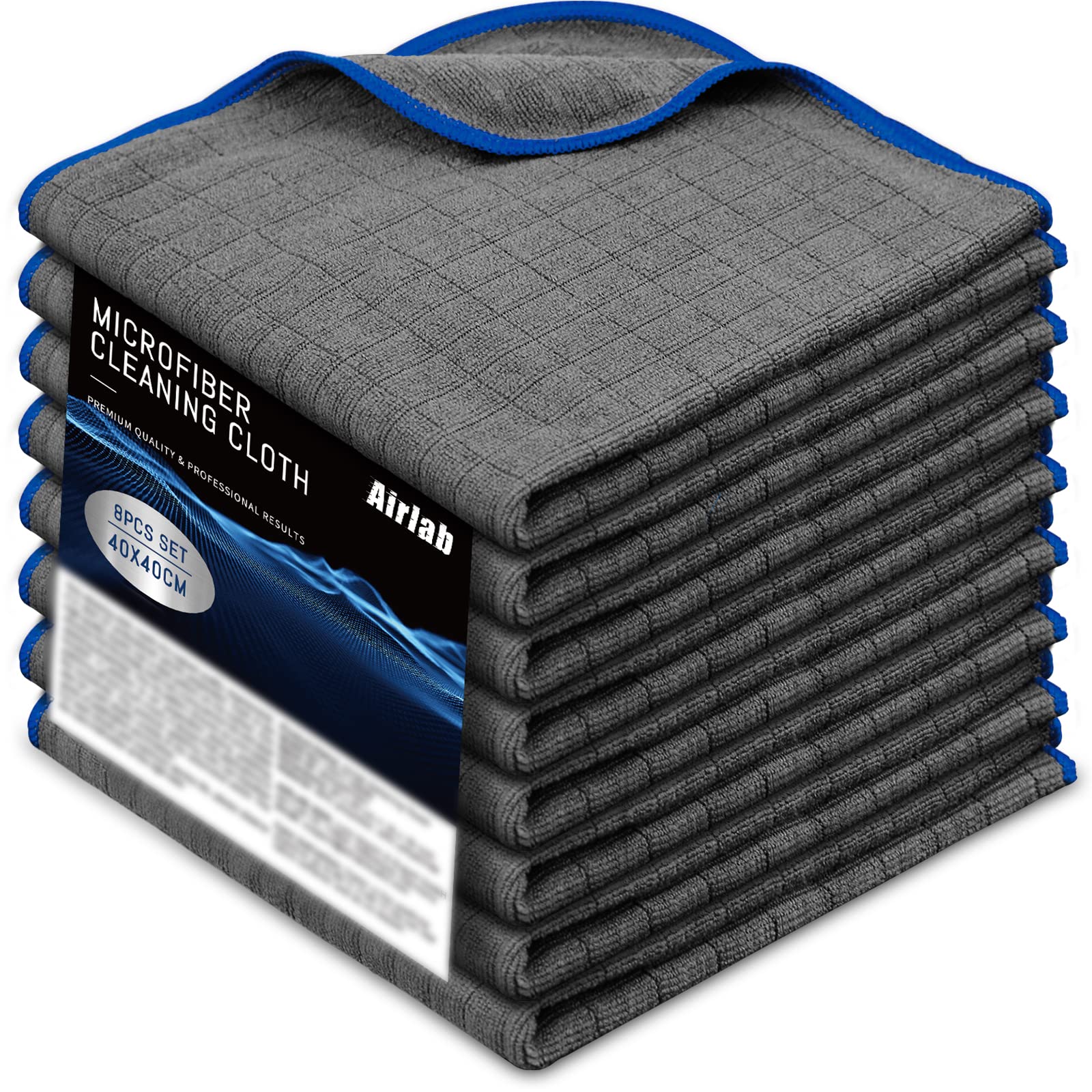 Airlab 4 x Microfibre Car Drying Cloths, 800 g/m², 40 x 40 cm, Super Absorbent, Scratch-Resistant, Detailed Polishing for Car, Motorcycle, Bathroom Glass, Professional Maintenance Wipes