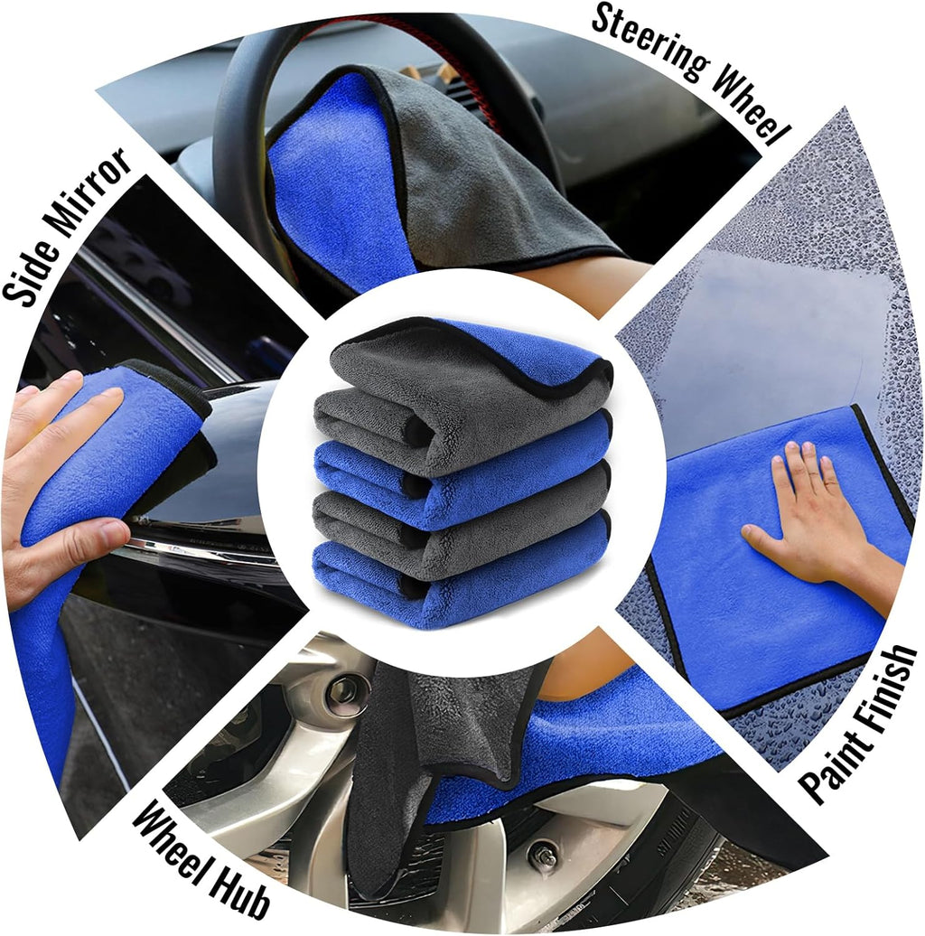 Airlab 4 x Microfibre Car Drying Cloths, 800 g/m², 40 x 40 cm, Super Absorbent, Scratch-Resistant, Detailed Polishing for Car, Motorcycle, Bathroom Glass, Professional Maintenance Wipes