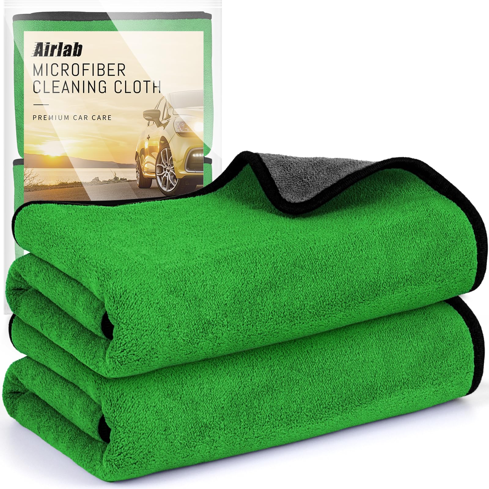 Airlab 4 x Microfibre Car Drying Cloths, 800 g/m², 40 x 40 cm, Super Absorbent, Scratch-Resistant, Detailed Polishing for Car, Motorcycle, Bathroom Glass, Professional Maintenance Wipes