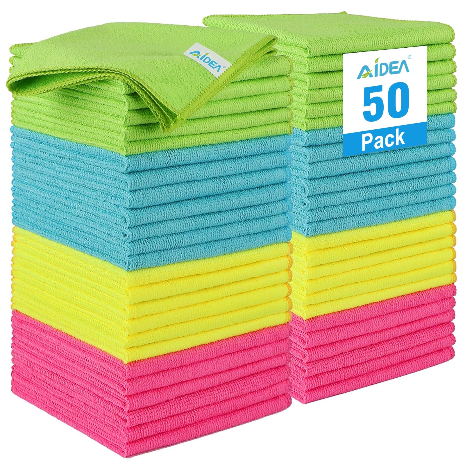AIDEA 50 Pack Premium Microfiber Cleaning Cloths, Lint-Free, Scratch-Resistant, Absorbent Cleaning Cloths for Cars, SUV, Trucks, Boats, 30x30cm