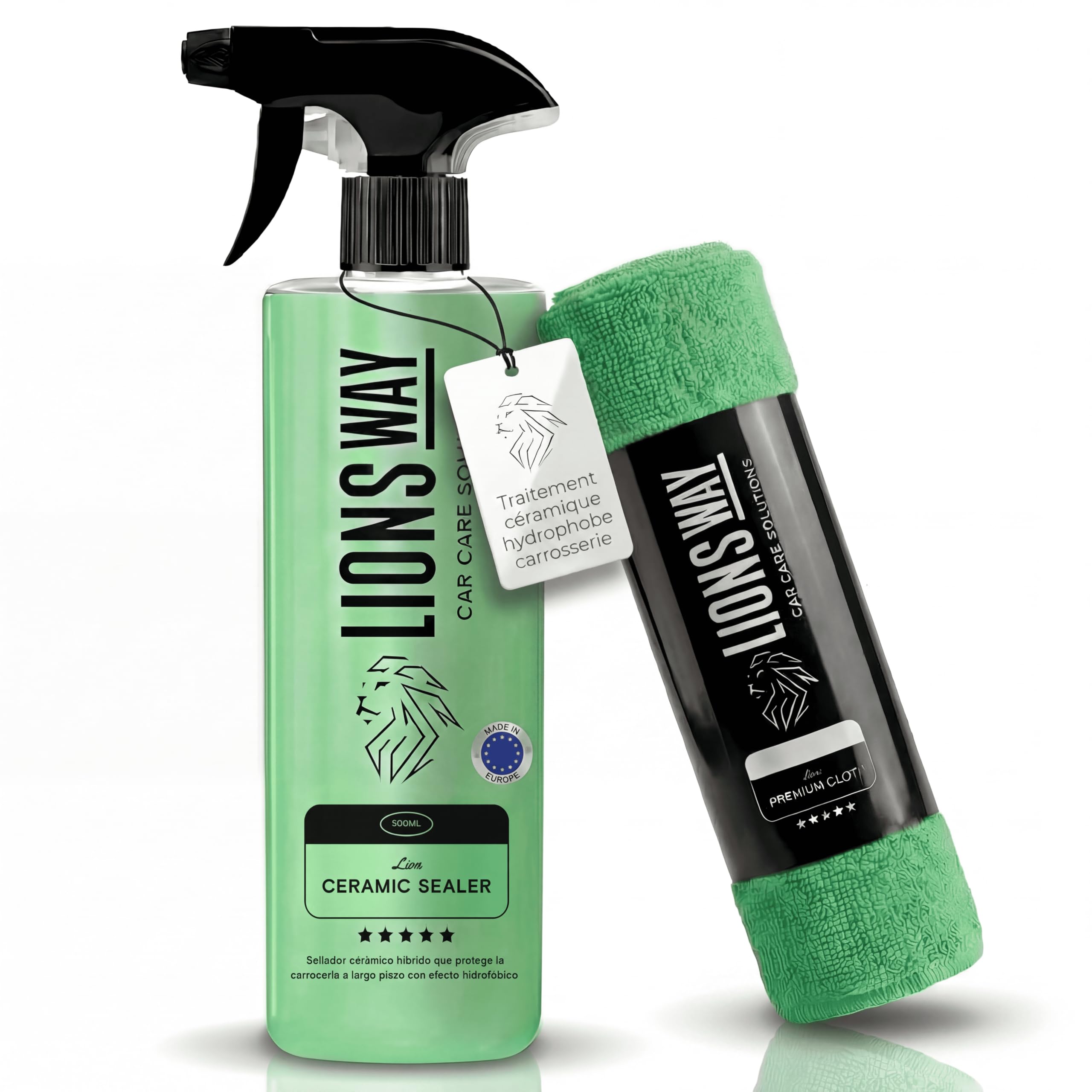 LionsWay Professional Auto Fabric Cleaner - Active Foam Anti-Stains and Odours - Seats, Carpets, Leather - With Brush - Fresh Scent - 500ml