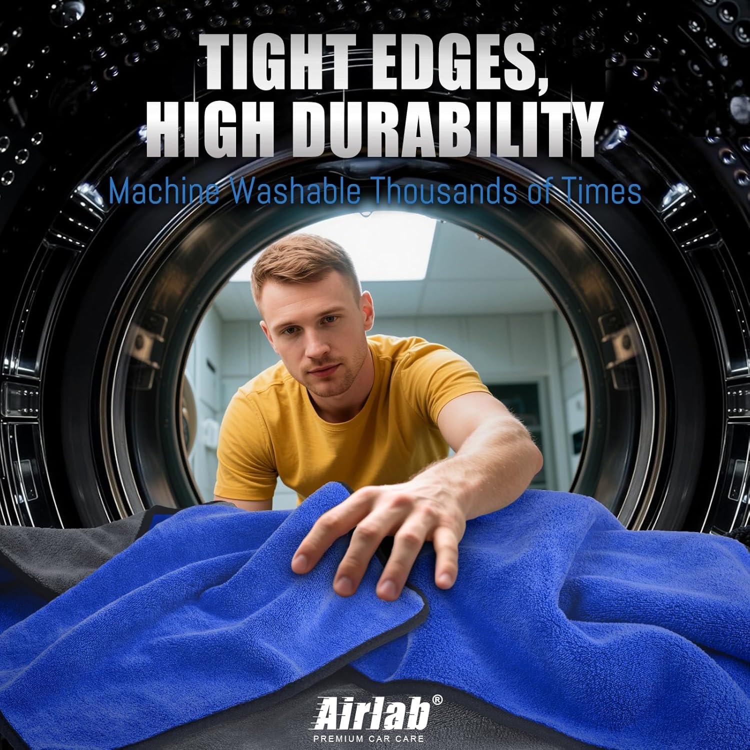 Airlab 4 x Microfibre Car Drying Cloths, 800 g/m², 40 x 40 cm, Super Absorbent, Scratch-Resistant, Detailed Polishing for Car, Motorcycle, Bathroom Glass, Professional Maintenance Wipes
