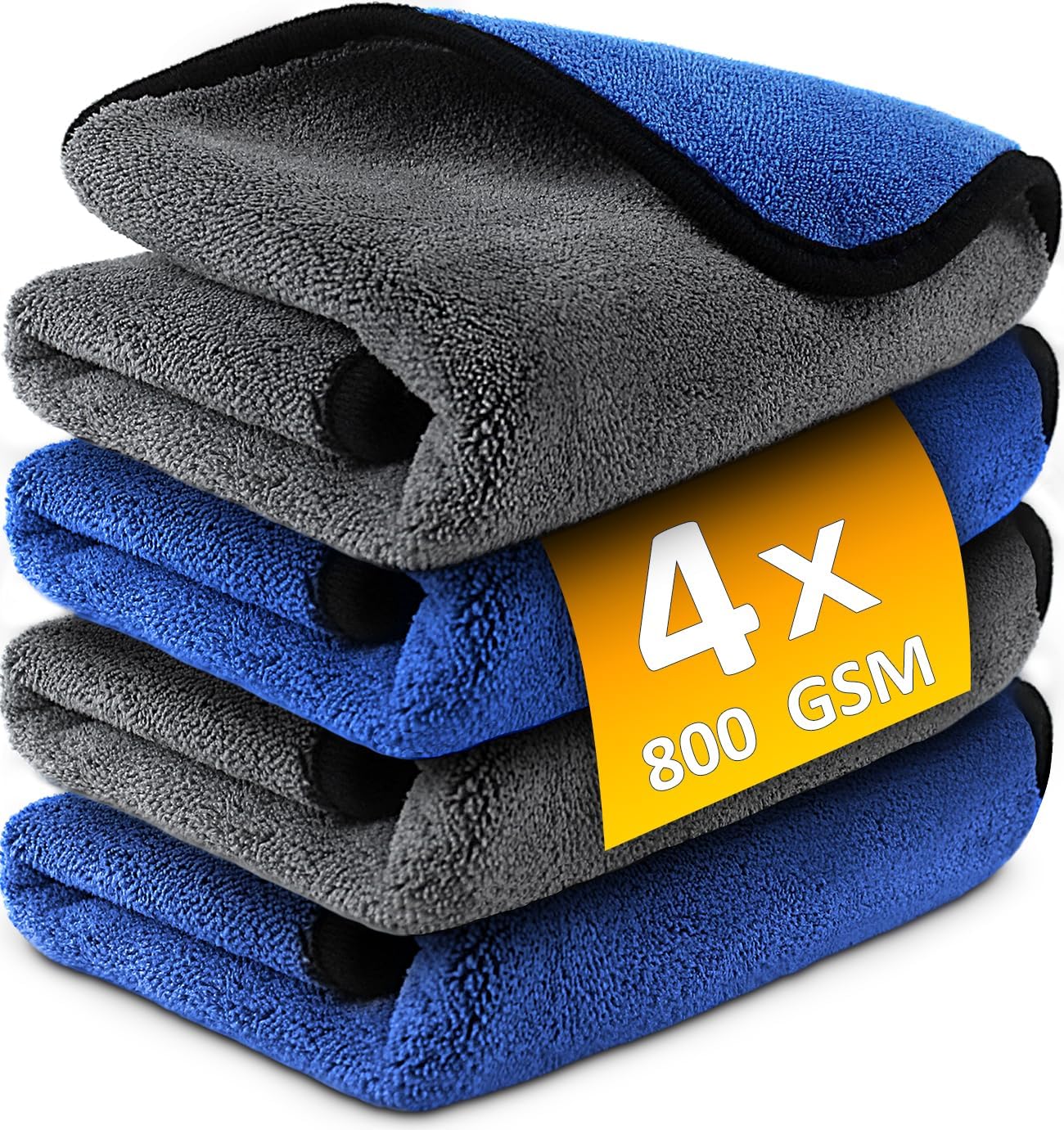 Airlab 4 x Microfibre Car Drying Cloths, 800 g/m², 40 x 40 cm, Super Absorbent, Scratch-Resistant, Detailed Polishing for Car, Motorcycle, Bathroom Glass, Professional Maintenance Wipes