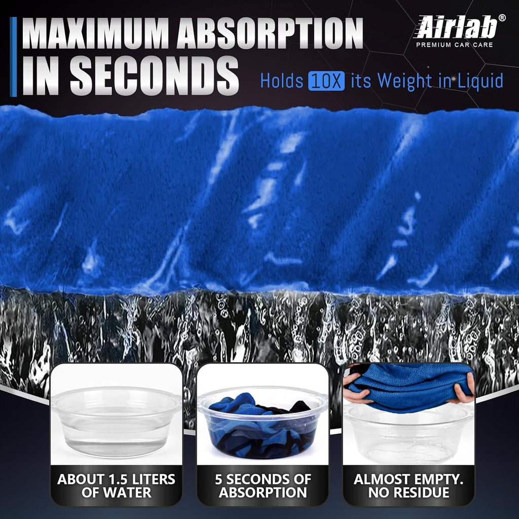 Airlab 4 x Microfibre Car Drying Cloths, 800 g/m², 40 x 40 cm, Super Absorbent, Scratch-Resistant, Detailed Polishing for Car, Motorcycle, Bathroom Glass, Professional Maintenance Wipes