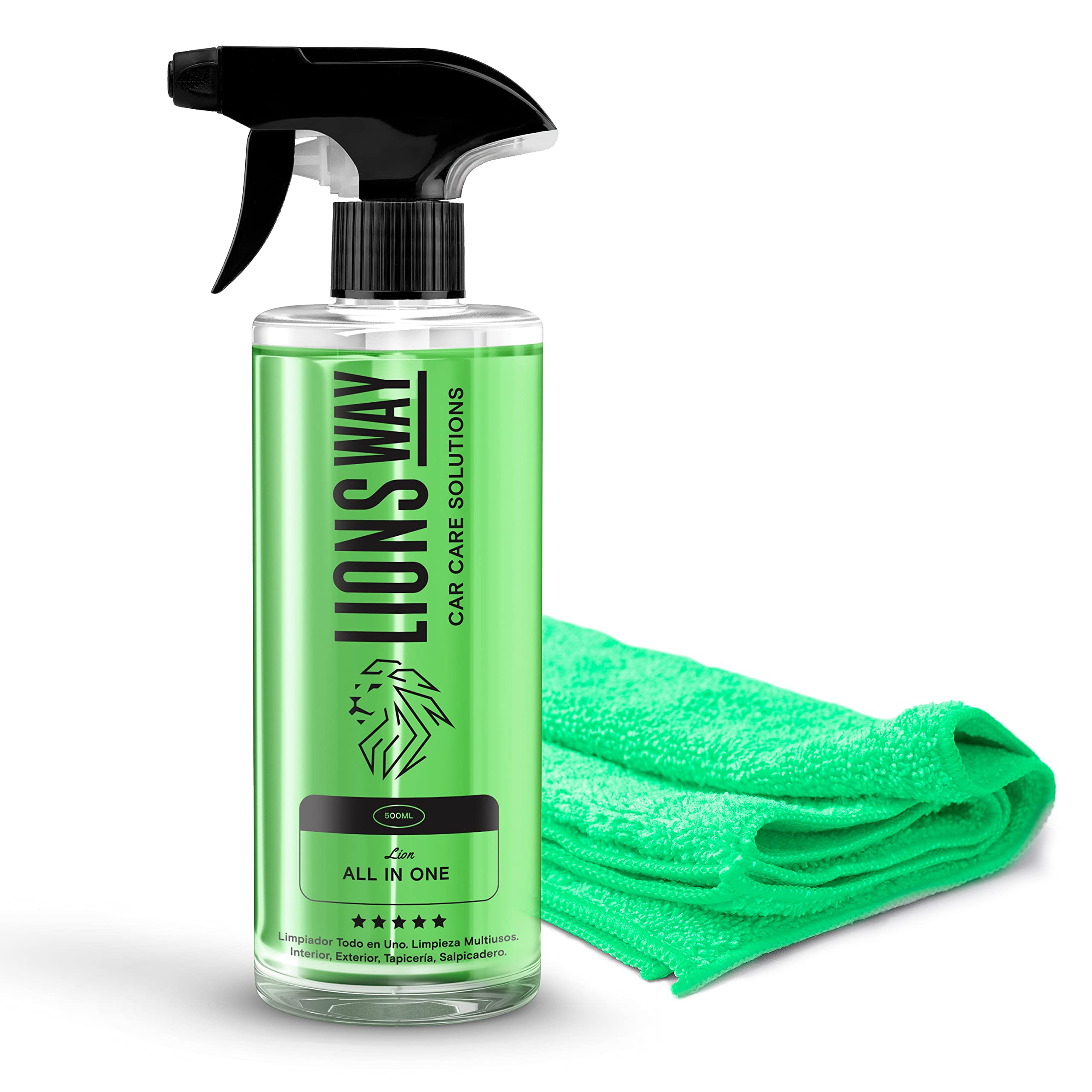 LionsWay Professional Auto Fabric Cleaner - Active Foam Anti-Stains and Odours - Seats, Carpets, Leather - With Brush - Fresh Scent - 500ml