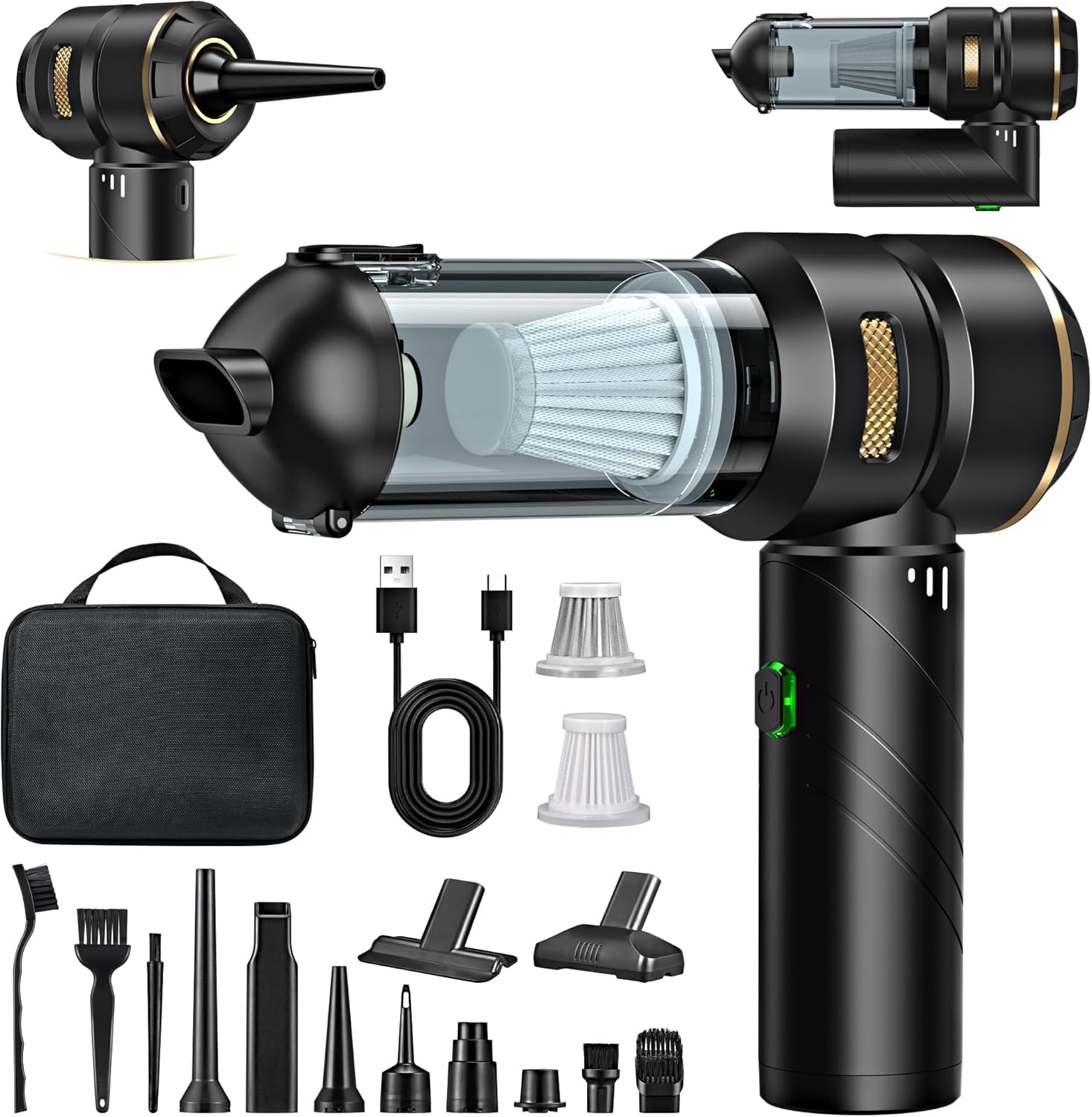 4 in 1 Cordless Handheld Vacuum Cleaner, Powerful 28000PA, 3 Speeds 240,000 RPM, Vacuum Cleaner for Car, Kitchen, PC, Sofa, Office, Home and Pet Hair Cleaning (Golden Yellow)