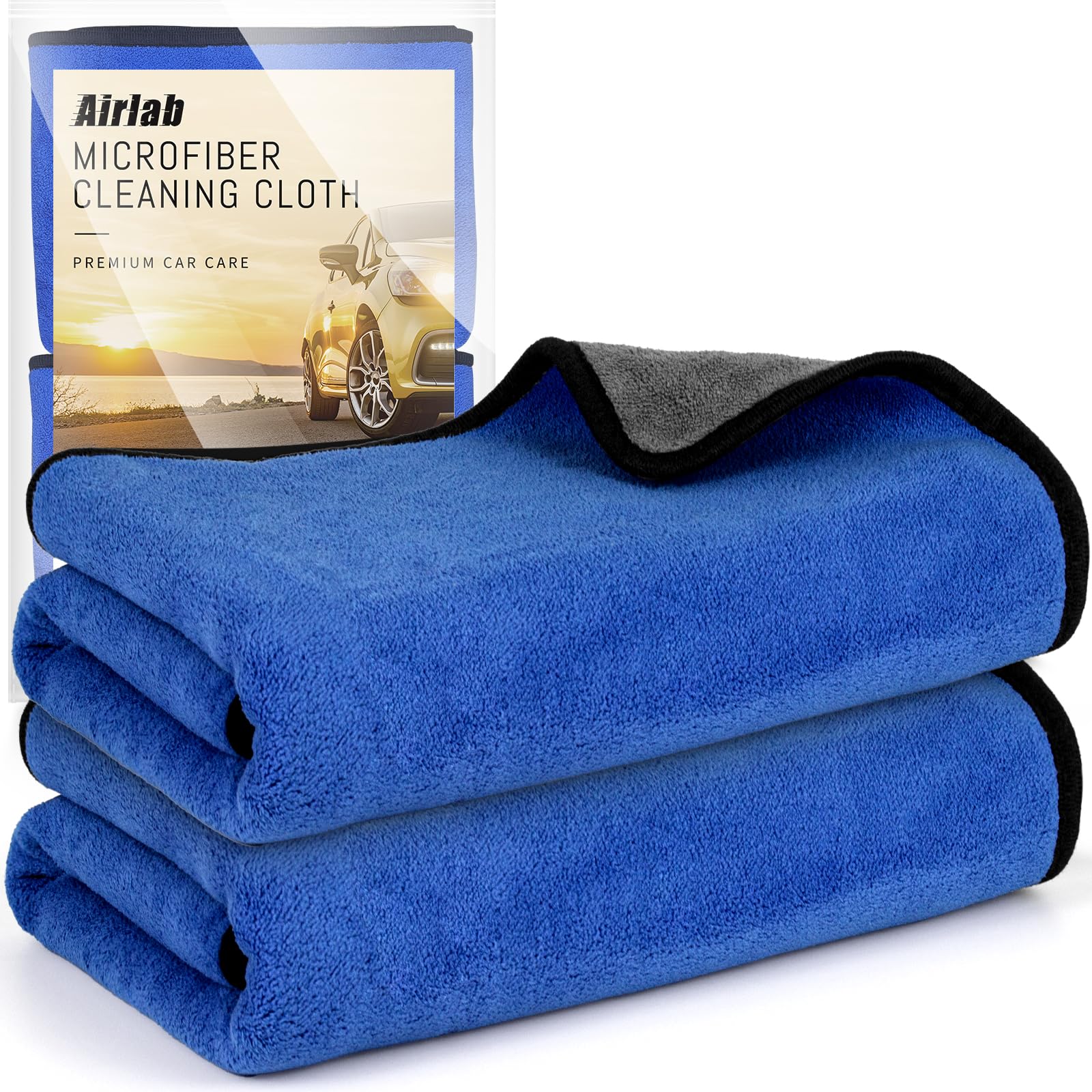 Airlab 4 x Microfibre Car Drying Cloths, 800 g/m², 40 x 40 cm, Super Absorbent, Scratch-Resistant, Detailed Polishing for Car, Motorcycle, Bathroom Glass, Professional Maintenance Wipes
