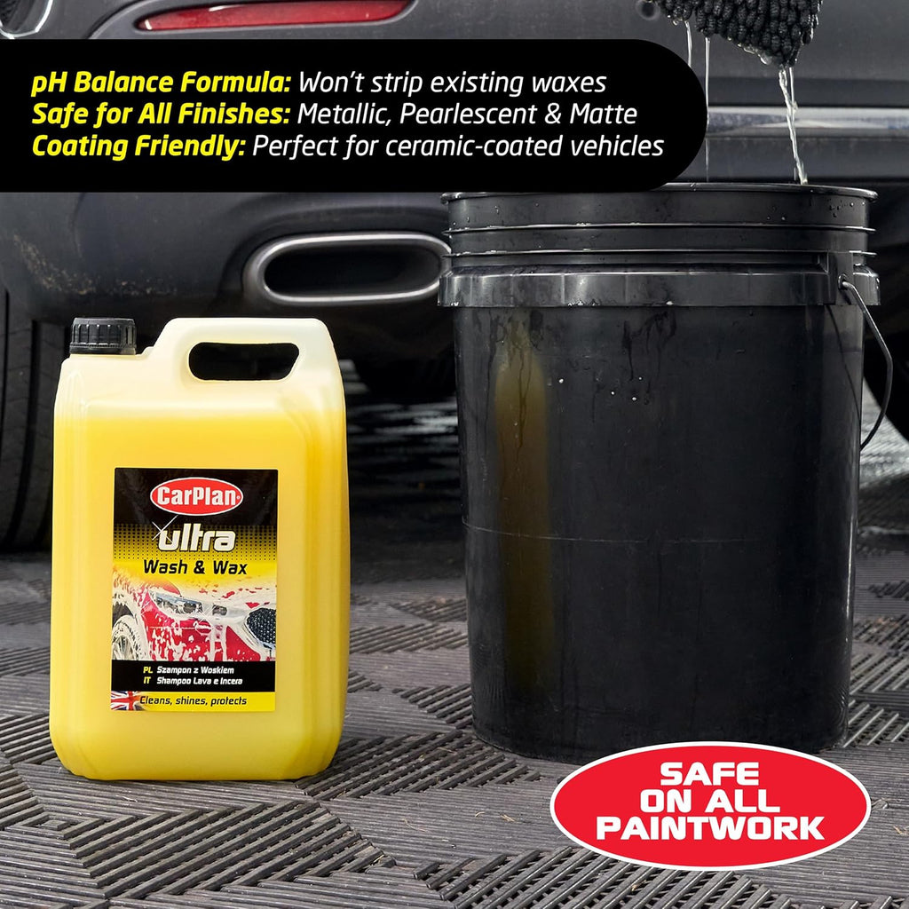 CarPlan Ultra Wash and Wax 5L | pH Neutral Car Shampoo - Cleans, Protects and Shines without Streaks | Removes Dirt and Road Residues